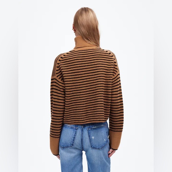 NWOT Madewell 100% Wool Waffle-Knit Turtleneck in Cream and Gray Stripe - Medium - Picture 7 of 9
